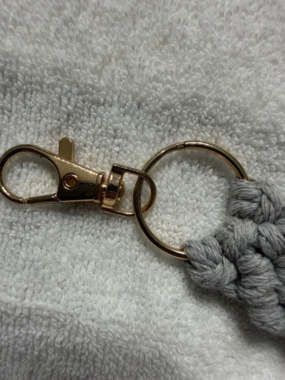 Macramé Keychain/Bagcharm-handmade Boho- Grey with Gold Hardware